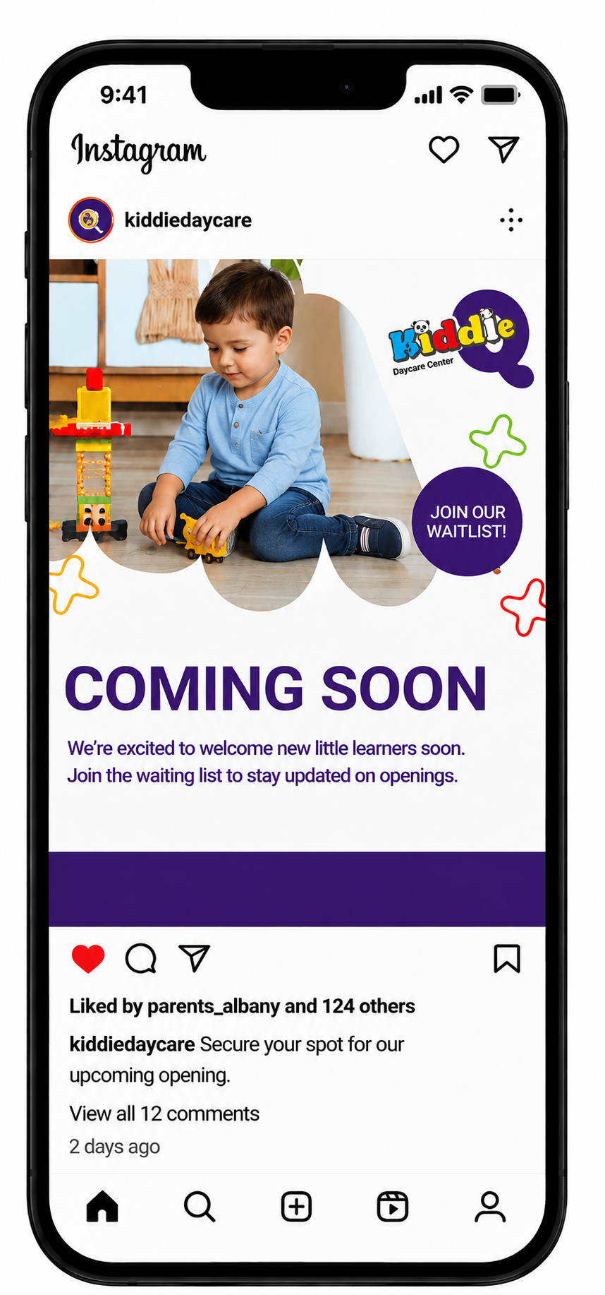 Kiddie Q coming soon Instagram phone mockup