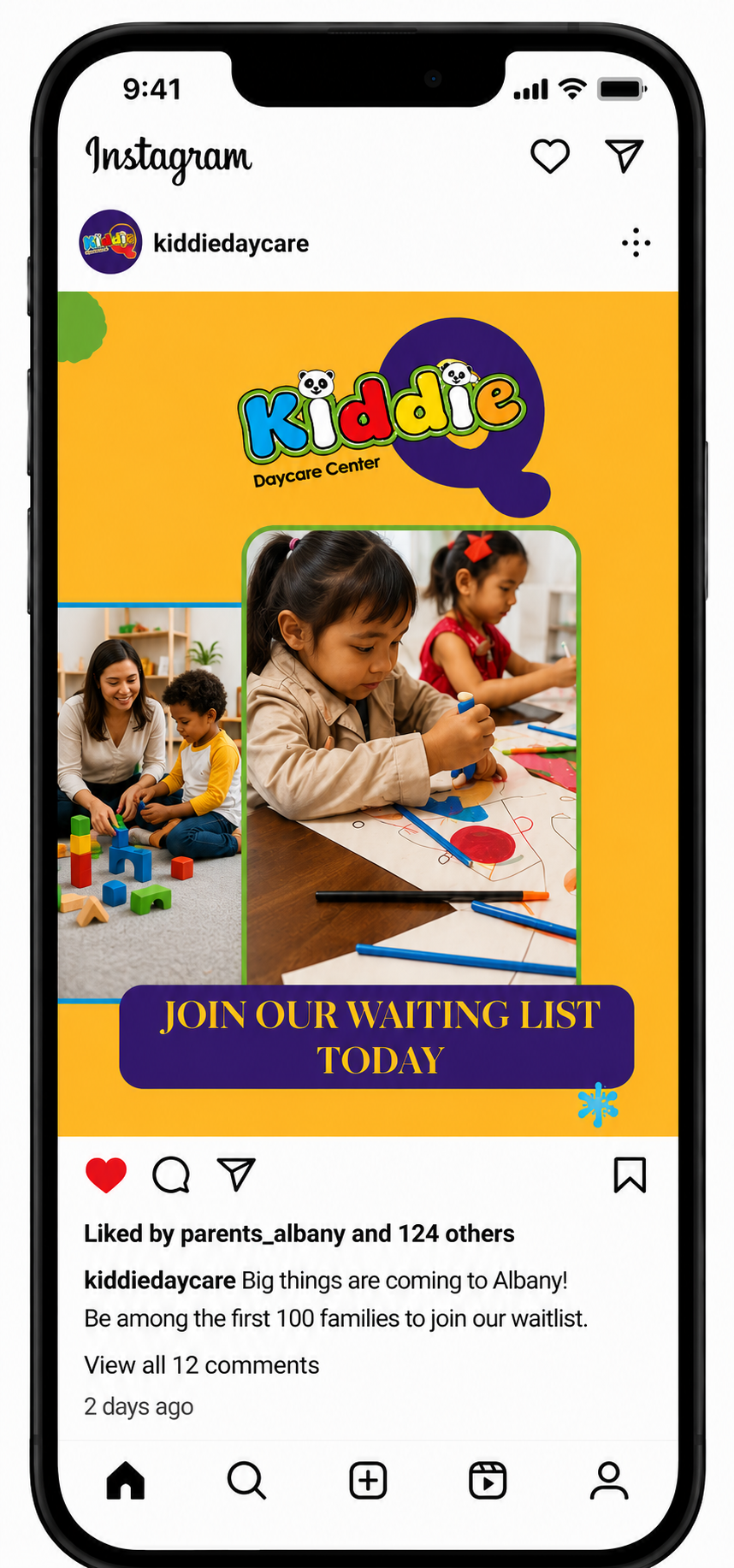Kiddie Q waiting list Instagram phone mockup